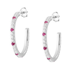 ORECCHINI CERCHIO CUBIC ZIRCONIA ROSSO RUBINO E BIANCHI IN ARGENTO 925 GALVANICA RODIO