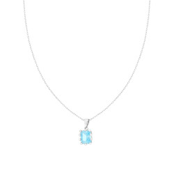 COLLANA CATENA FORZATINA DIAMANTATA CON PUNTO LUCE RETTANGOLO ACQUAMARINA CON GRIFFE FIORITE CON CUBIC ZIRCONIA BIANCHI IN ARGEN
