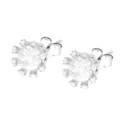 ORECCHINI PUNTO LUCE CON GRIFFE FIORITE CON CUBIC ZIRCONIA BIANCHI IN ARGENTO 925 GALVANICA RODIO