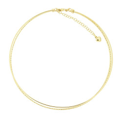 COLLANA RIGIDA TRE FILI DIAMANTATA CON CUORICINO PENDENTE IN ARGENTO 925 GALVANICA ORO