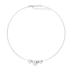 COLLANA RIGIDA FILO MM 1,5 CON TRE CUORI BOMBATI PASSANTI IN ARGENTO 925 GALVANICA RODIO
