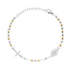 BRACCIALE ROSARIO CM 18+5 CON GRANI PALLINA LISCIA MM 3 CON CROCE E MEDAGLIA MADONNA IN ACCIAIO E COLORE ORO