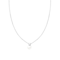 COLLANA CATENA FORZATINA DIAMANTATA CON PERLA E PUNTO LUCE CRYSTAL BIANCO IN ACCIAIO