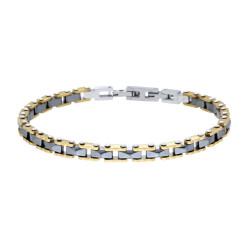 BRACCIALE UOMO CATENA IMPERNIATA DENTELLATA ORO CON CERAMICA ANTRACITE BUGNATA IN ACCIAIO