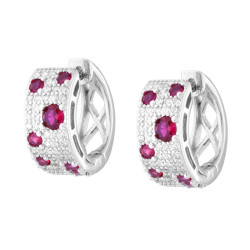 ORECCHINI CERCHIO SCATTINO CON CUBIC ZIRCONIA BIANCHI E ROSSO RUBINO IN ARGENTO 925 GALVANICA RODIO