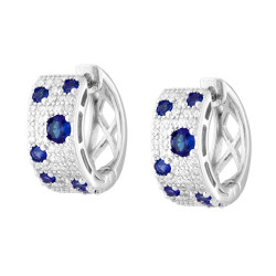 ORECCHINI CERCHIO SCATTINO CON CUBIC ZIRCONIA BIANCHI E BLU ZAFFIRO IN ARGENTO 925 GALVANICA RODIO
