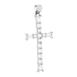 CONDOLO CROCE CON CUBIC ZIRCONIA BIANCHI IN ARGENTO 925 GALVANICA RODIO