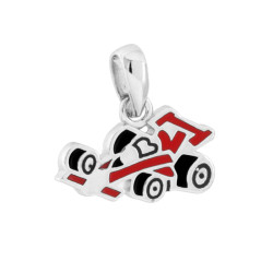 CIONDOLO AUTOMOBILE FORMULA 1 CON SMALTO ROSSO E NERO IN ARGENTO 925 GALVANICA RODIO