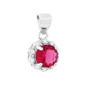 PARURE SET ORECCHINI E CIONDOLO TONDO ROSSO RUBINO CONTORNATO DA CUBIC ZIRCONIA BIANCHI IN ARGENTO 925 GALVANICA RODIO