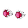 PARURE SET ORECCHINI E CIONDOLO TONDO ROSSO RUBINO CONTORNATO DA CUBIC ZIRCONIA BIANCHI IN ARGENTO 925 GALVANICA RODIO