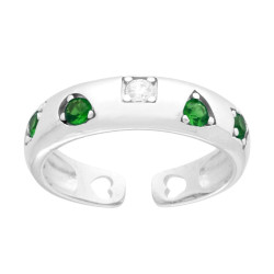 ANELLO FASCIA CON MOTIVI GEOMETRICI CUBIC ZIRCONIA VERDE SMERALDO E BIANCHI IN ARGENTO 925 GALVANICA RODIO