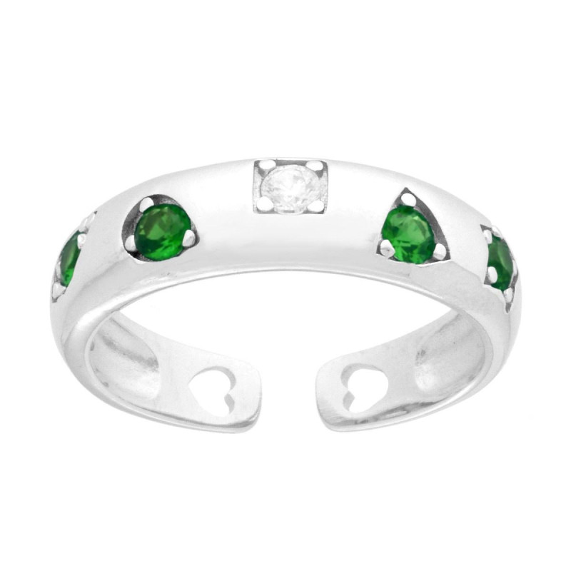 ANELLO FASCIA CON MOTIVI GEOMETRICI CUBIC ZIRCONIA VERDE SMERALDO E BIANCHI IN ARGENTO 925 GALVANICA RODIO