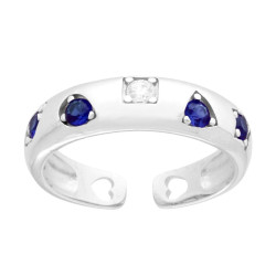 ANELLO FASCIA CON MOTIVI GEOMETRICI CUBIC ZIRCONIA BLU ZAFFIRO E BIANCHI IN ARGENTO 925 GALVANICA RODIO