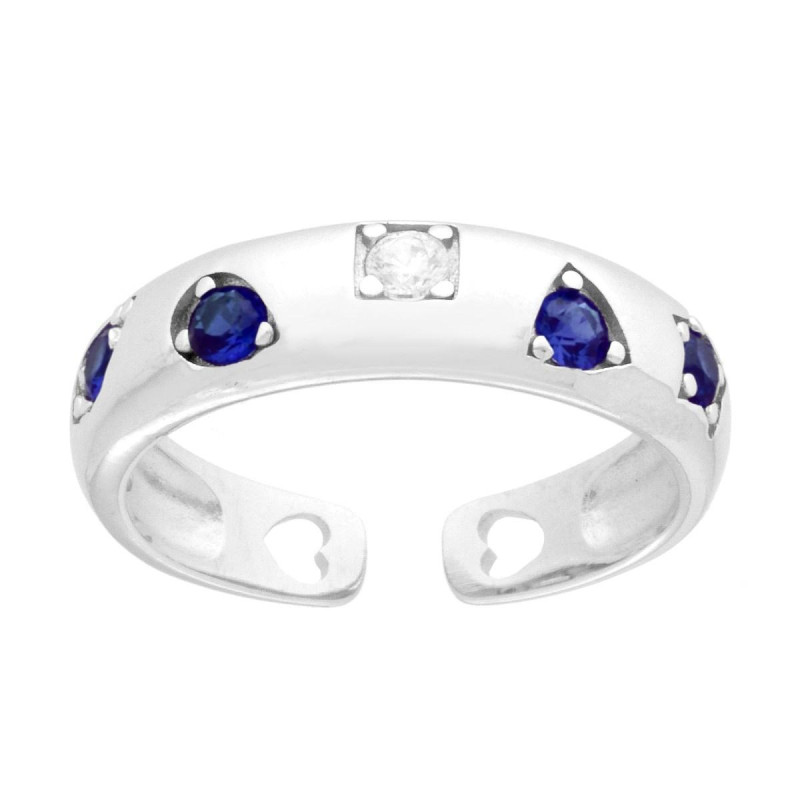 ANELLO FASCIA CON MOTIVI GEOMETRICI CUBIC ZIRCONIA BLU ZAFFIRO E BIANCHI IN ARGENTO 925 GALVANICA RODIO