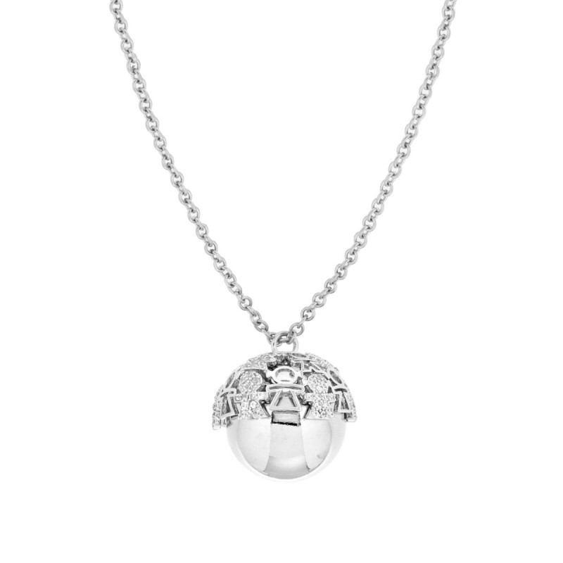 COLLANA CATENA FORZATINA CON CHIAMA ANGELI CON BIMBI E CRYSTAL BIANCHI IN ACCIAIO