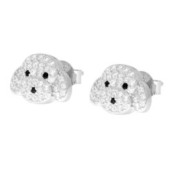 ORECCHINI TESTA CANE CON CUBIC ZIRCONIA BIANCHI IN ARGENTO 925 GALVANICA RODIO