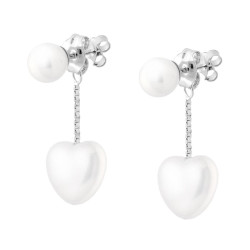 ORECCHINI PERLE CUORE PENDENTE IN ARGENTO 925 GALVANICA RODIO