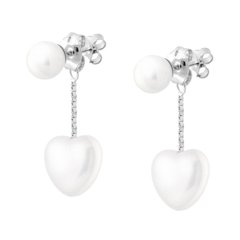 ORECCHINI PERLE CUORE PENDENTE IN ARGENTO 925 GALVANICA RODIO