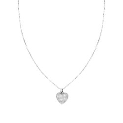 COLLANA CATENA FORZATINA DIAMANTATA CON CUORE E CRYSTAL BIANCHI IN ACCIAIO