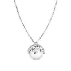 COLLANA CATENA FORZATINA CON CHIAMA ANGELI CON ALBERO DELLA VITA E CRYSTAL BIANCHI IN ACCIAIO