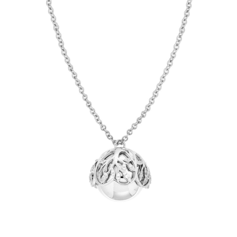 COLLANA CATENA FORZATINA CON CHIAMA ANGELI CON CUORI ALBERO DELLA VITA E CRYSTAL BIANCHI IN ACCIAIO