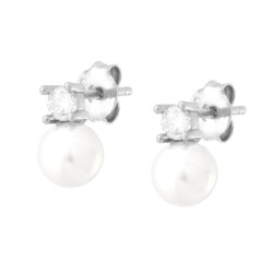 ORECCHINI PERLA MM 6 CON CUBIC ZIRCONIA BIANCO IN ARGENTO 925 GALVANICA RODIO