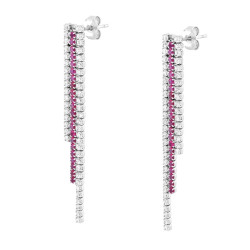 ORECCHINI TRE FILI TENNIS CUBIC ZIRCONIA ROSSO RUBINO E BIANCHI IN ARGENTO 925 GALVANICA RODIO