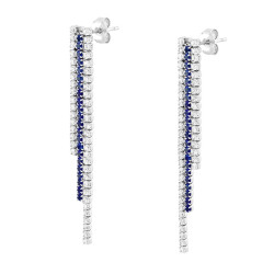 ORECCHINI TRE FILI TENNIS CUBIC ZIRCONIA BLU ZAFFIRO E BIANCHI IN ARGENTO 925 GALVANICA RODIO