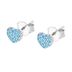ORECCHINI CUORE CON CUBIC ZIRCONIA ACQUAMARINA IN ARGENTO 925 GALVANICA RODIO
