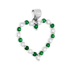 CIONDOLO CUORE CON CUBIC ZIRCONIA ALTERNATI VERDE SMERALDO E BIANCHI IN ARGENTO 925 GALVANICA RODIO