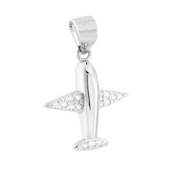 CIONDOLO AEROPLANO CON CUBIC ZIRCONIA BIANCHI IN ARGENTO 925 GALVANICA RODIO
