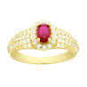 ANELLO OVALE ROSSO RUBINO CONTORNATO DA CUBIC ZIRCONIA BIANCHI IN ARGENTO 925 GALVANICA ORO