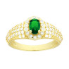 ANELLO OVALE VERDE SMERALDO CONTORNATO DA CUBIC ZIRCONIA BIANCHI IN ARGENTO 925 GALVANICA ORO