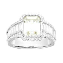 ANELLO SOLITARIO QUADRATO QUARZO CITRINO CON CUBIC ZIRCONIA E BAGUETTE BIANCHI IN ARGENTO 925 GALVANICA RODIO
