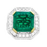 ANELLO SOLITARIO OTTAGONALE VERDE SMERALDO CON CUBIC ZIRCONIA BIANCHI IN ARGENTO 925 GALVANICA RODIO E ORO
