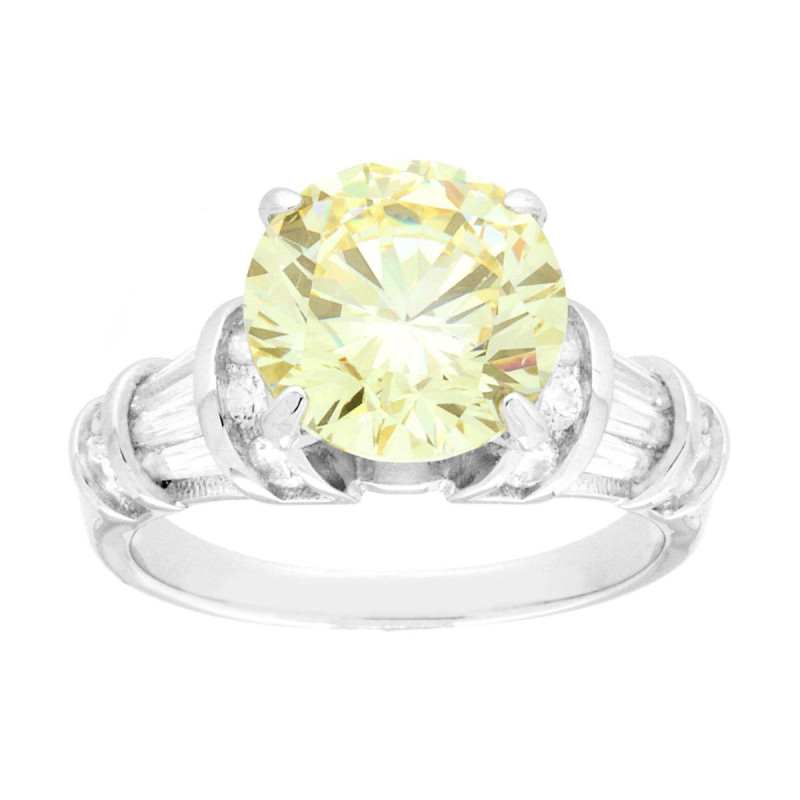 ANELLO SOLITARIO TONDO TOPAZIO GIALLO CON CUBIC ZIRCONIA BIANCHI IN ARGENTO 925 GALVANICA RODIO