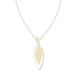 COLLANA CATENA FORZATINA DIAMANTATA CON FOGLIE STILIZZATE PENDENTI IN ARGENTO 925 GALVANICA RODIO E ORO