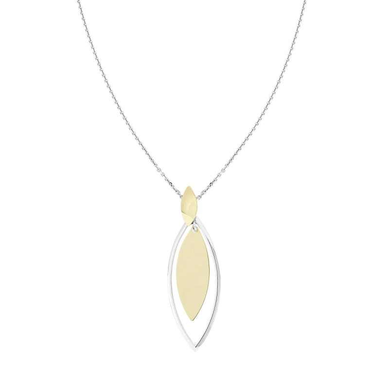 COLLANA CATENA FORZATINA DIAMANTATA CON FOGLIE STILIZZATE PENDENTI IN ARGENTO 925 GALVANICA RODIO E ORO