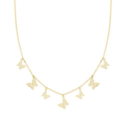 COLLANA FORZATINA DIAMANTATA CON FARFALLE PENDENTI IN ARGENTO 925 GALVANICA ORO