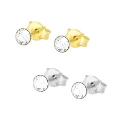 ORECCHINI PUNTO LUCE MM 4 CON CRYSTAL BIANCO IN ARGENTO 925 GALVANICA RODIO E ORO