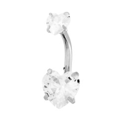 BODY PIERCING BANANA MM 20 CUORI CRYSTAL BIANCHI MM 5 E 8 IN ACCIAIO CHIRURGICO