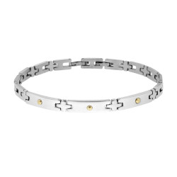 BRACCIALE UOMO MAGLIA IMPERNIATA CON PUNTI COLORE ORO IN ACCIAIO