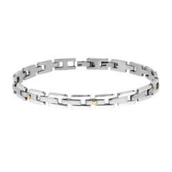 BRACCIALE UOMO MAGLIA IMPERNIATA CON PUNTI COLORE ORO IN ACCIAIO