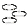 BRACCIALI IN CAUCCIU NERO CON TARGA DECORO GEOMETRICO E PUNTI COLORE ORO IN ACCIAIO