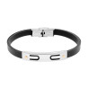 BRACCIALI IN CAUCCIU NERO CON TARGA DECORO GEOMETRICO E PUNTI COLORE ORO IN ACCIAIO