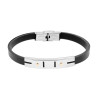 BRACCIALI IN CAUCCIU NERO CON TARGA DECORO GEOMETRICO E PUNTI COLORE ORO IN ACCIAIO
