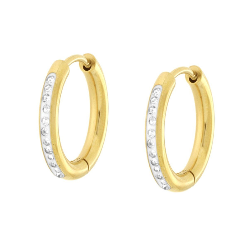 ORECCHINI CERCHIO MM 17 CON CRYSTAL BIANCHI IN ACCIAIO COLORE ORO