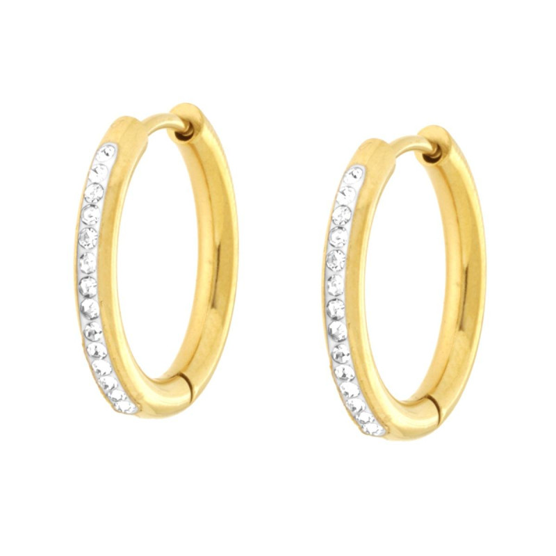 ORECCHINI CERCHIO MM 19 CON CRYSTAL BIANCHI IN ACCIAIO COLORE ORO