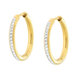 ORECCHINI CERCHIO MM 21 CON CRYSTAL BIANCHI IN ACCIAIO COLORE ORO