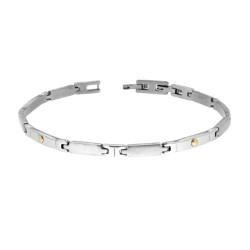 BRACCIALE UOMO MAGLIA IMPERNIATA CON PUNTI COLORE ORO IN ACCIAIO